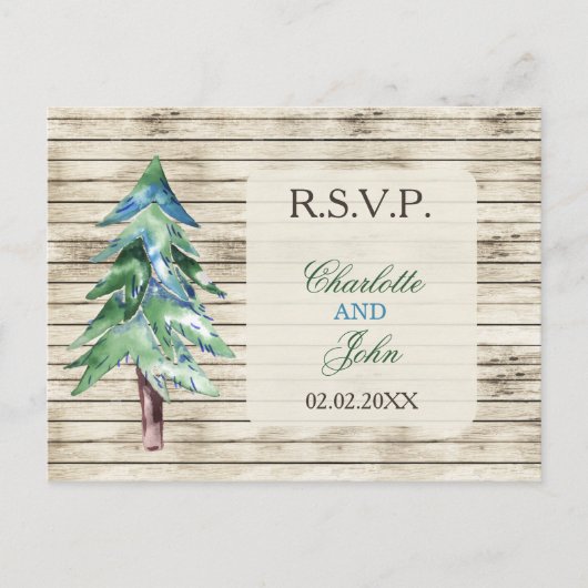 Rustic Barn Wood Pine Wedding Briefkaart (Voorkant)