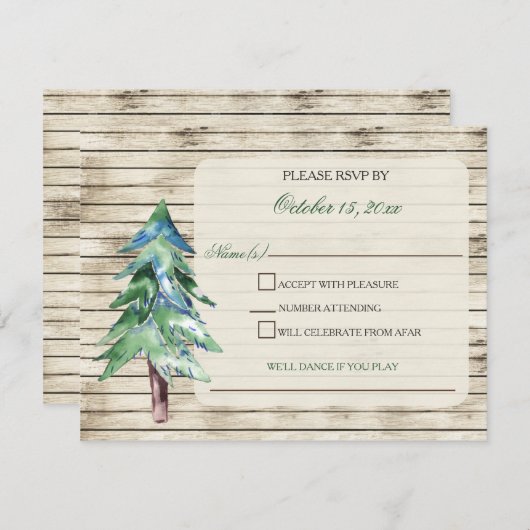 Rustic Barn Wood Pine Wedding Kaart (Voorkant / Achterkant)