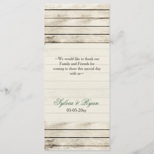Rustic Barn Wood Pine Wedding Menu (Achterkant)