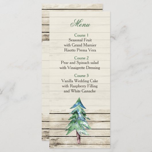 Rustic Barn Wood Pine Wedding Menu (Voorkant / Achterkant)