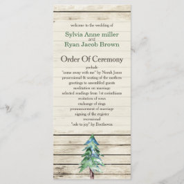 Rustic Barn Wood Pine Wedding Programmakaart