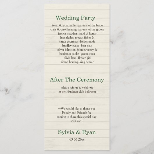Rustic Barn Wood Pine Wedding Programmakaart (Achterkant)
