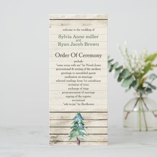 Rustic Barn Wood Pine Wedding Programmakaart (Staand voorkant)