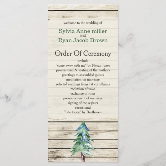 Rustic Barn Wood Pine Wedding Programmakaart (Voorkant)