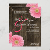 Rustic Barn Wood Pink Daisy Wedding Invitations Kaart (Voorkant / Achterkant)