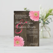 Rustic Barn Wood Pink Daisy Wedding Invitations Kaart (Staand voorkant)