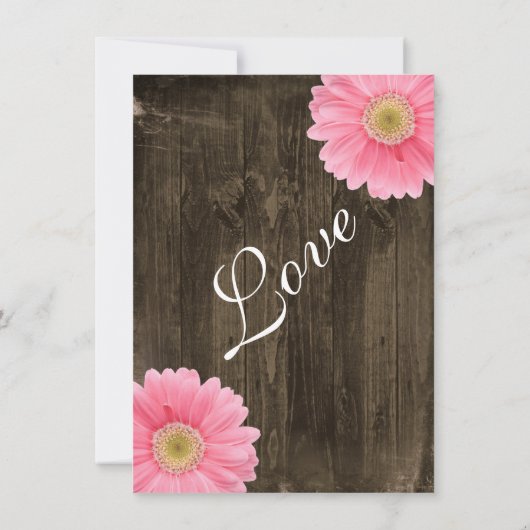 Rustic Barn Wood Pink Daisy Wedding Invitations Kaart (Achterkant)