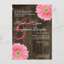 Rustic Barn Wood Pink Daisy Wedding Invitations