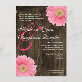 Rustic Barn Wood Pink Daisy Wedding Invitations Kaart