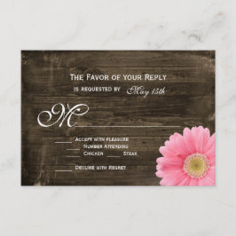 Rustic Barn Wood Pink Daisy Wedding RSVP-kaarten RSVP Kaartje