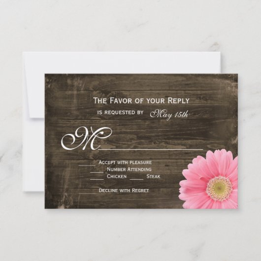 Rustic Barn Wood Pink Daisy Wedding RSVP-kaarten RSVP Kaartje (Voorkant)