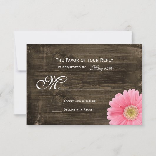 Rustic Barn Wood Pink Daisy Wedding RSVP-kaarten RSVP Kaartje (Voorkant)