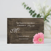 Rustic Barn Wood Pink Daisy Wedding RSVP-kaarten RSVP Kaartje (Staand voorkant)