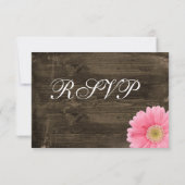 Rustic Barn Wood Pink Daisy Wedding RSVP-kaarten RSVP Kaartje (Achterkant)