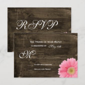 Rustic Barn Wood Pink Daisy Wedding RSVP-kaarten RSVP Kaartje (Voorkant / Achterkant)