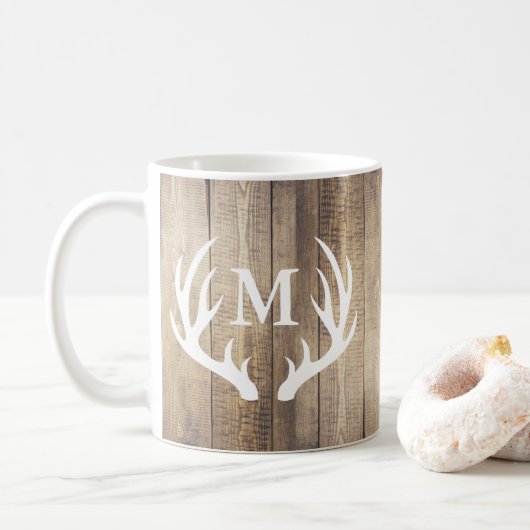 Rustic Barn Wood Planks Farmhouse Deer Antlers Koffiemok (Met donut)