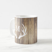 Rustic Barn Wood Planks Farmhouse Deer Antlers Koffiemok (Voorkant links)