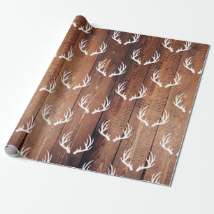 Rustic Barn Wood Planks & White Deer Antlers Cadeaupapier