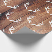 Rustic Barn Wood Planks & White Deer Antlers Cadeaupapier (Hoek)