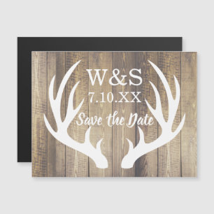 Rustic Barn Wood Planks White Deer Antlers Magnetische Uitnodiging