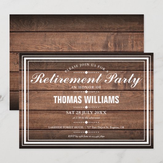 Rustic Barn Wood Retirement Party Kaart (Voorkant / Achterkant)