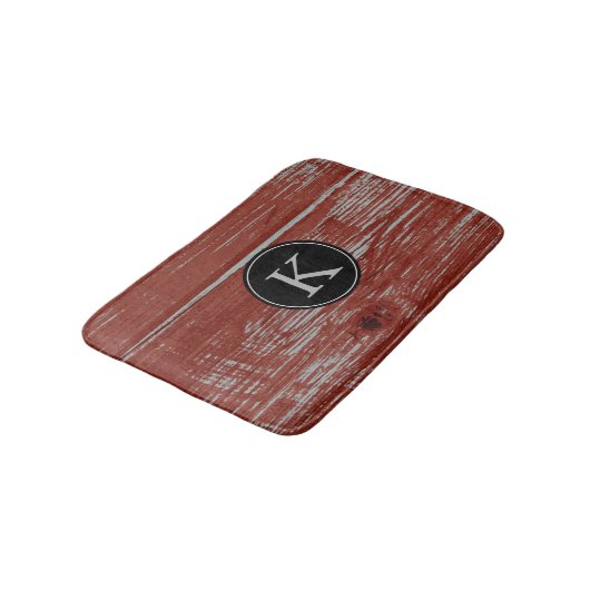 Rustic Barn Wood | Rode Monogrammen Initiaal Badmat (Gekanteld)