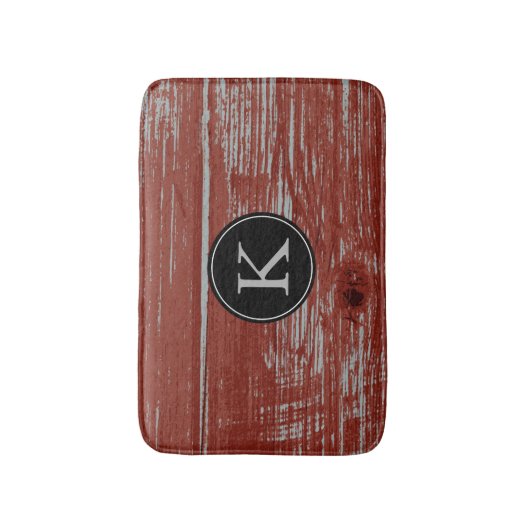 Rustic Barn Wood | Rode Monogrammen Initiaal Badmat (Voorkant Verticaal)