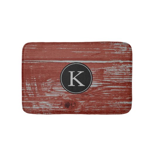 Rustic Barn Wood | Rode Monogrammen Initiaal Badmat (Voorkant)