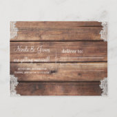 Rustic Barn Wood Romantic Lace Save the Date Aankondigingskaart (Achterkant)