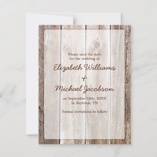 Rustic Barn Wood Save the Date (Voorkant)