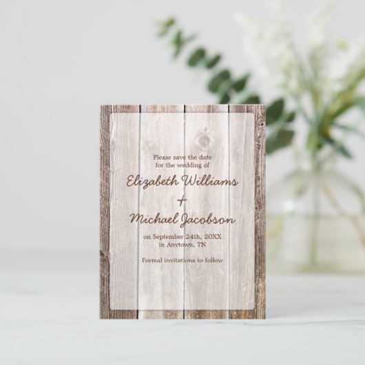 Rustic Barn Wood Save the Date (Staand voorkant)