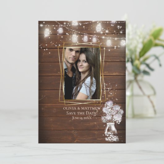 Rustic Barn Wood Save the Date Kaart (Staand voorkant)