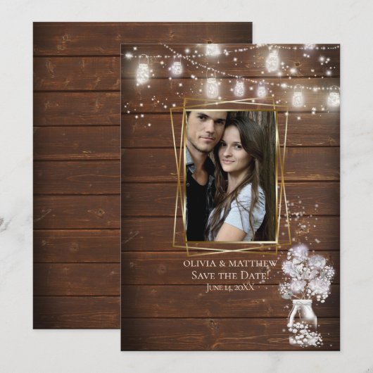 Rustic Barn Wood Save the Date Kaart (Voorkant / Achterkant)