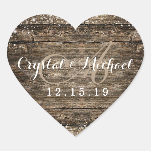 Rustic Barn Wood Snowflakes Winter Weddenschap Hart Sticker (Voorkant)