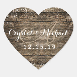 Rustic Barn Wood Snowflakes Winter Weddenschap Hart Sticker