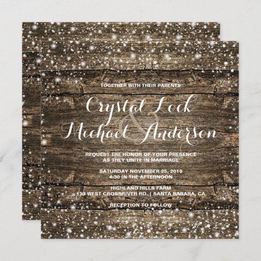 Rustic Barn Wood Snowflakes Winter Weddenschap Kaart (Voorkant / Achterkant)