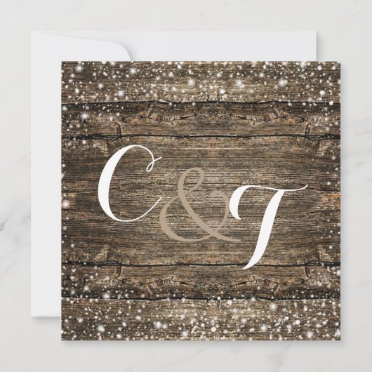 Rustic Barn Wood Snowflakes Winter Weddenschap Kaart (Achterkant)