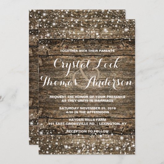 Rustic Barn Wood Snowflakes Winter Weddenschap Kaart (Voorkant / Achterkant)