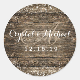 Rustic Barn Wood Snowflakes Winter Weddenschap Ronde Sticker