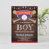 Rustic Barn Wood Sports Boy Baseball Baby shower Kaart (Staand voorkant)