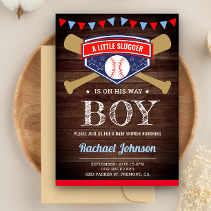 Rustic Barn Wood Sports Boy Baseball Baby shower Kaart