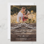 Rustic Barn Wood String Light QR Code RSVP Weddens Kaart (Voorkant)