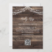 Rustic Barn Wood String Light QR Code RSVP Weddens Kaart (Achterkant)