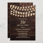 Rustic Barn Wood String Lights 21st Birthday Kaart (Voorkant / Achterkant)