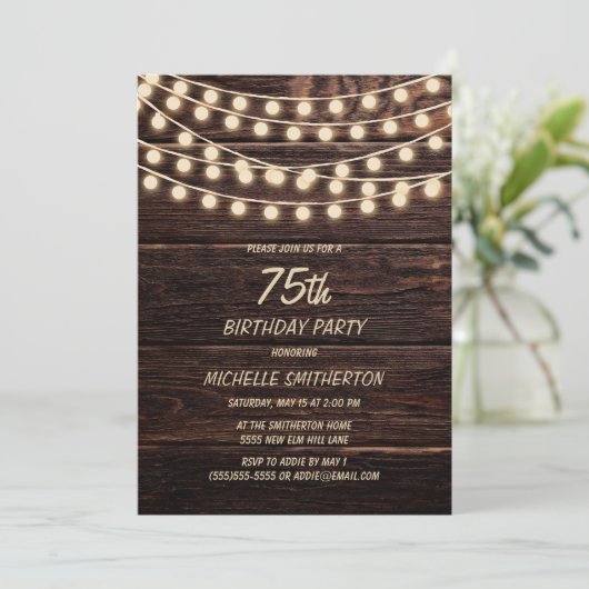 Rustic Barn Wood String Lights 75th Birthday Kaart (Staand voorkant)