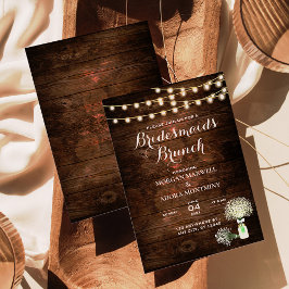 Rustic Barn Wood String Lights Bridesmaids Brunch Kaart