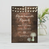 Rustic Barn Wood String Lights Bridesmaids Brunch Kaart (Staand voorkant)