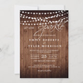 Rustic Barn Wood String Lights Evening Wedding Kaart (Voorkant)