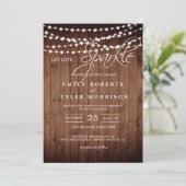 Rustic Barn Wood String Lights Evening Wedding Kaart (Staand voorkant)
