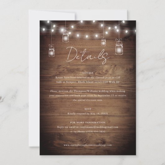 Rustic Barn Wood String Lights in één bruiloft Kaart (Achterkant)